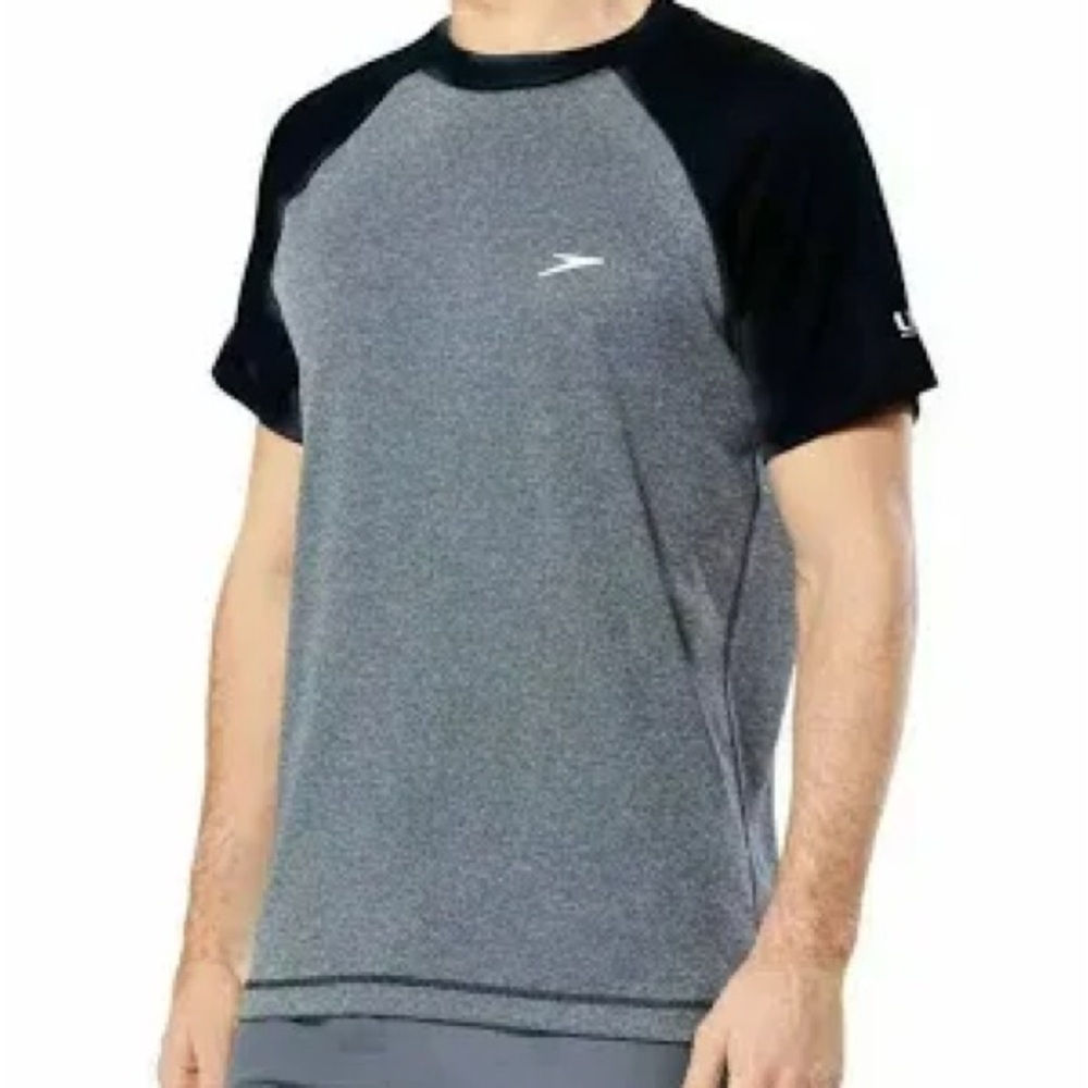Speedo Men’s UV Sun Protection Tee in Black and Gray NEW!